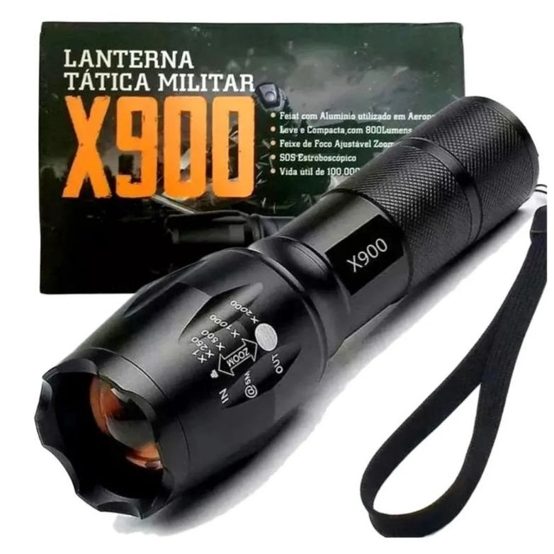 Lanterna Tática X900 Zoom - Sinalizador e Recarregável